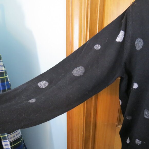 Foxcroft Black & Silver Polka Dot Cardigan Sweater Large - Picture 5 of 11